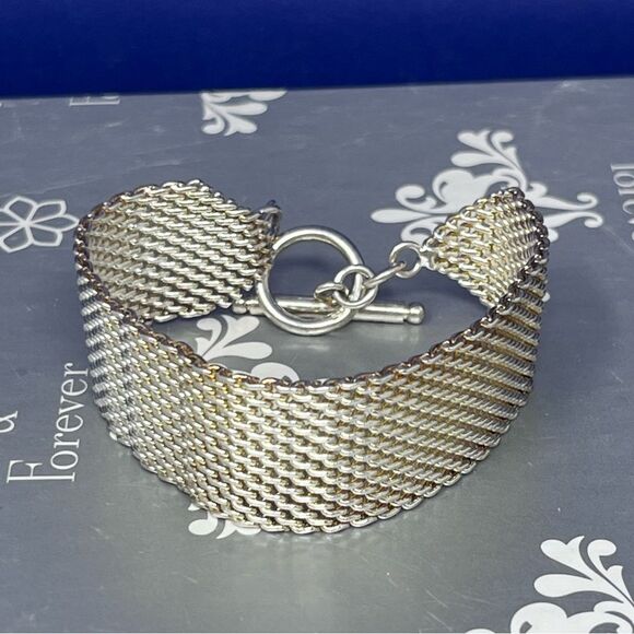 Sterling Silver Mesh Gold / Silver Toggle Closure Bracelet - Picture 6 of 12